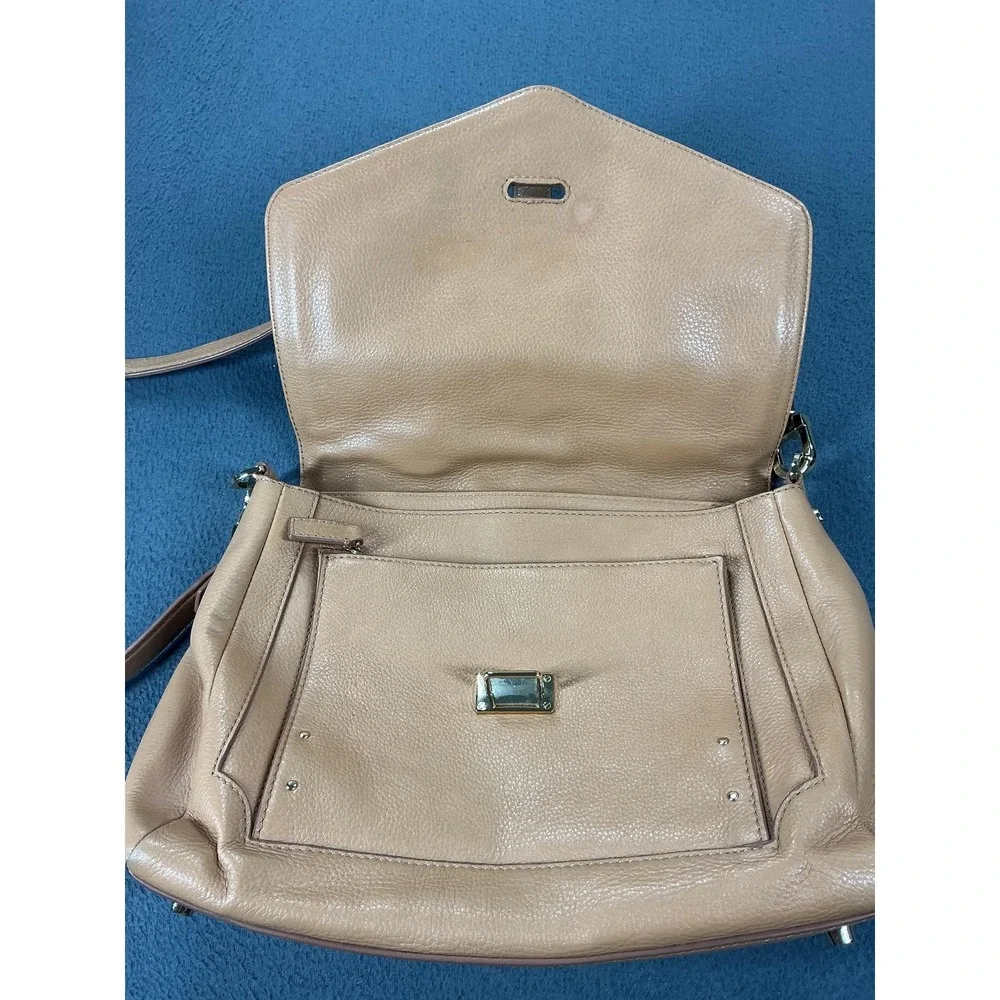 Tory Burch Shoulder Bag Womens Medium Tan Leather Pebbled Adjustable Strap